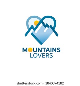 Mountains and heart logo design concept. Suitable for Mountain tourism companies, guides services, clubs etc.