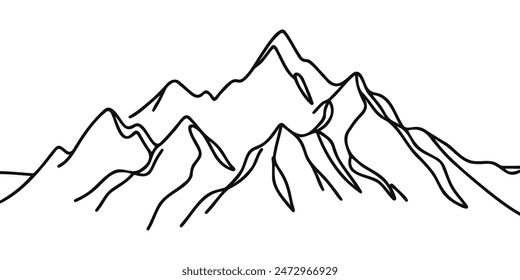 mountains or hill are drawn with one continuous line. Vector illustration.