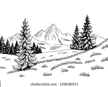 Mountains hill graphic black white landscape sketch illustration vector