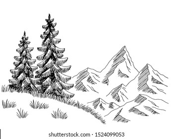 Mountains hill graphic black white landscape sketch illustration vector