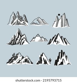 Mountains and hills. Freehand vector outline.