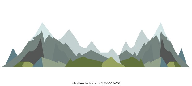 Mountains or Hills in Grass and Snow. Flat Vector Illustration