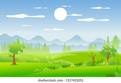 Mountains Hills Green Grass Tree Nature Landscape Sky