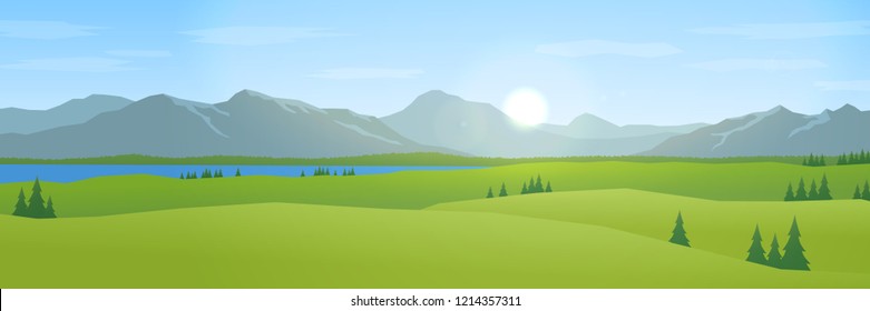 mountains and hills landscape flat design panorama