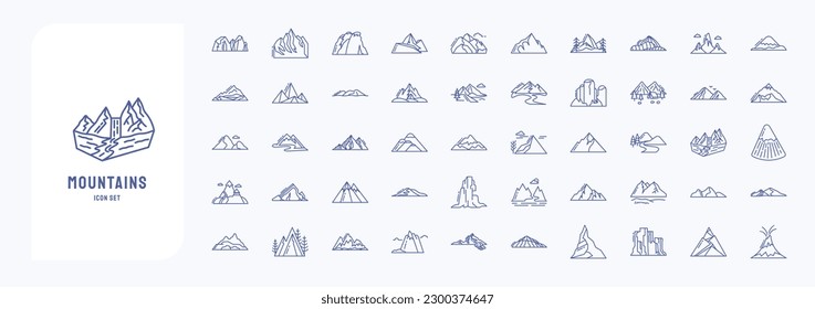 Mountains and hills landscape, including icons like Block Mountain, Fell, Hill,  and more