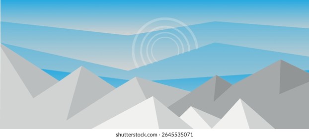 Mountains, hills and pine trees in foreground. Panoramic nature view.