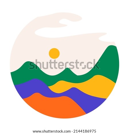Mountains and hills, trees and forests. Landscape scenery, peaceful and tranquil countryside or rural area. Adventure and tourism, summer vacation destination or trekking. Vector in flat style