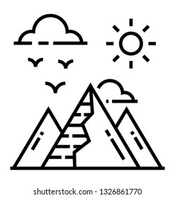 Mountains, hilly place line icon 