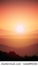 Mountains horizon hills Natural silhouettes in the evening Sunrise and sunset Landscape wallpaper Illustration vector style Colorful view background