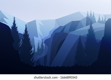 Mountains horizon hills Natural silhouettes in the evening Sunrise and sunset Landscape wallpaper Illustration vector style Colorful view background