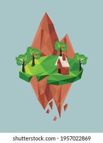 la escena de las montañas y la casa baja