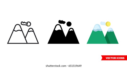 Mountains icon of 3 types: color, black and white, outline. Isolated vector sign symbol.