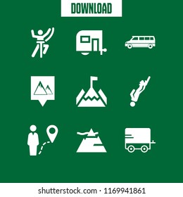 mountains icon. 9 mountains vector set. mountain, adventure, caravan and route icons for web and design about mountains theme