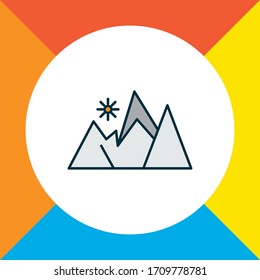 Mountains icon colored line symbol. Premium quality isolated peak element in trendy style.