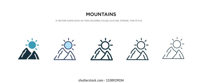 mountains icon in different style vector illustration. two colored and black mountains vector icons designed in filled, outline, line and stroke style can be used for web, mobile, ui