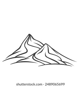 Mountains icon, doodle rocky ridge. Retro minimal sketch of rocks for climbing expedition and tourists camp. Nature exploration, mountaineering mascot, hand drawn mountains icon vector illustration