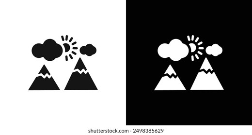 Mountains icon flat line symbol set.