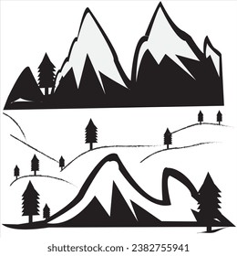 Mountains icon isolated on white background Vector Image Mountain silhouette - icon. Rocky peaks. Mountains ranges. Black and white mountain icon Stock, Icon PNG Images With Transparent background