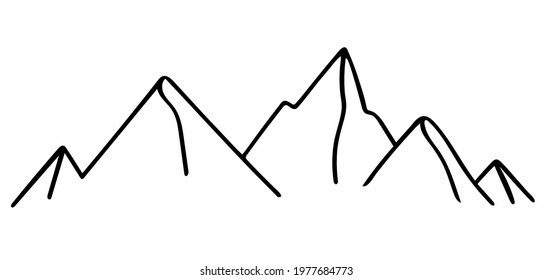 Mountains icon in line style. Black and white mountain vector images. Outline style for logos, labels, printing on fabric.