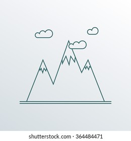 Mountains icon in line style. Mountain landscape outline symbol. Vector illustration.