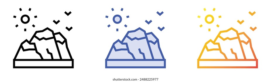 mountains icon. Linear, Blue Fill and Gradient Style Design Isolated On White Background