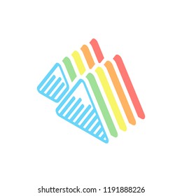 Mountains icon. Linear style with thin outline. Stack of colorful isometric icons on white background
