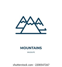 Mountains icon. Linear vector illustration from wildlife collection. Outline mountains icon vector. Thin line symbol for use on web and mobile apps, logo, print media.