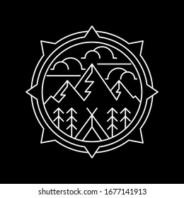 Mountains icon logo vector illustration. Vintage Mountain emblem design vector template design. Mountains Line Art logo vector illustration for Outdoor Adventure.