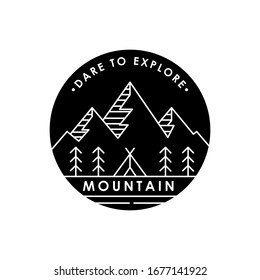 Mountains icon logo vector illustration. Vintage Mountain emblem design vector template design. Mountains Line Art logo vector illustration for Outdoor Adventure.