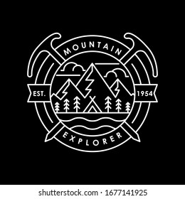 Mountains icon logo vector illustration. Vintage Mountain emblem design vector template design. Mountains Line Art logo vector illustration for Outdoor Adventure.