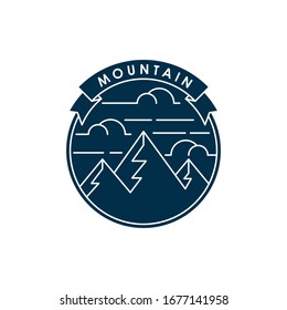 Mountains icon logo vector illustration. Vintage Mountain emblem design vector template design. Mountains Line Art logo vector illustration for Outdoor Adventure.