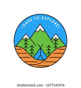 Mountains icon logo vector illustration. Vintage Mountain emblem design vector template design. Mountains Line Art logo vector illustration for Outdoor Adventure.