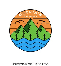 Mountains icon logo vector illustration. Vintage Mountain emblem design vector template design. Mountains Line Art logo vector illustration for Outdoor Adventure.