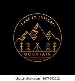 Mountains icon logo vector illustration. Vintage Mountain emblem design vector template design. Mountains Line Art logo vector illustration for Outdoor Adventure.