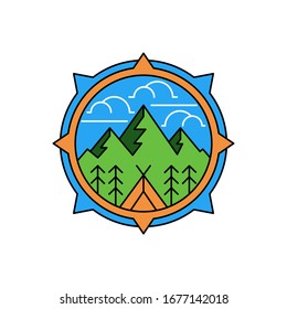 Mountains icon logo vector illustration. Vintage Mountain emblem design vector template design. Mountains Line Art logo vector illustration for Outdoor Adventure.