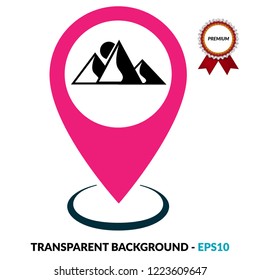 
mountains icon and map pin.logo concept. Designed for your web site design, logo, app, UI
