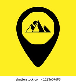 
mountains icon and map pin.logo concept. Designed for your web site design, logo, app, UI
