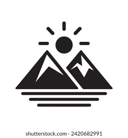 Mountains icon, minimalistic black and white style. vector illustration.