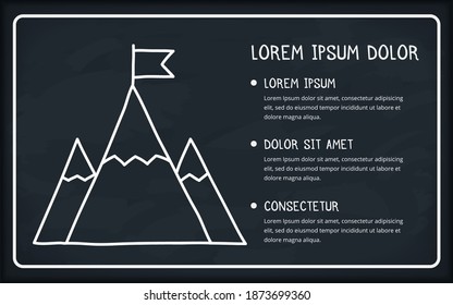 Mountains icon on blackboard and place for your text, vector eps10 illustration