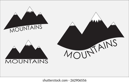 Mountains icon set. Black mountain silhouette isolated on white background. Vector illustration.