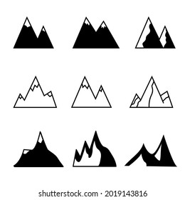 mountains icon set. black and white mountains
