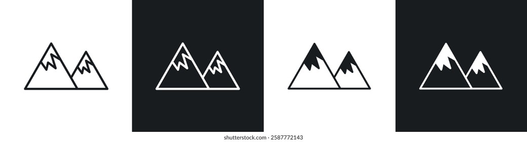 Mountains icon set black and white colors. Graphic Vector icons pack