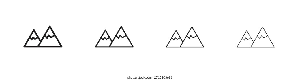 Symbolsatz für Berge. Eine Sammlung von einfachen schwarzen dünnen Strichen Symbole