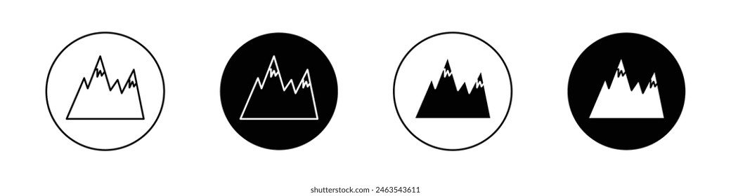 Mountains icon set. high terrain vector symbol. everest hill sign in black filled and outlined style.