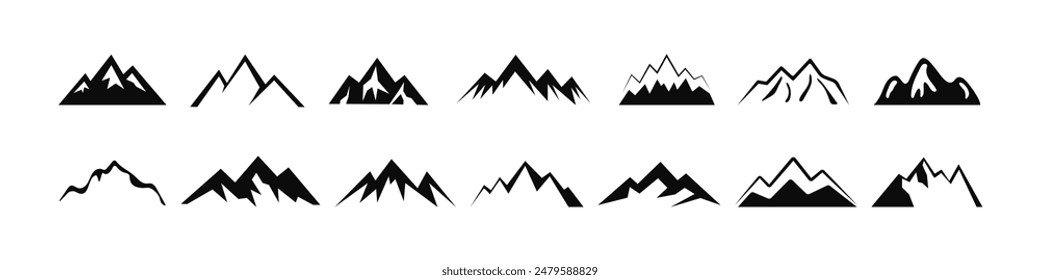 Mountains icon set. Mountain symbol, logo. Vector.