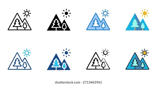 Conjunto de iconos de montañas colección de Vector de estilo múltiple. Trazo editable 
