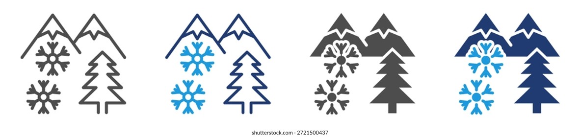 Conjunto de iconos de montañas con varios estilos