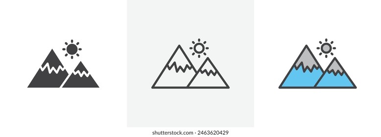 Mountains Icon Set. Vector Icons for High Terrain and Hills.
