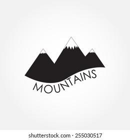 Mountains icon or sign. Black mountain silhouette isolated on white background. Vector illustration.