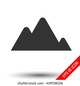 Mountains icon. Simple flat logo of mountains on white background. Vector illustration.